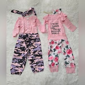Pink and Floral Girl's Outfit Set -6/12 Months-
